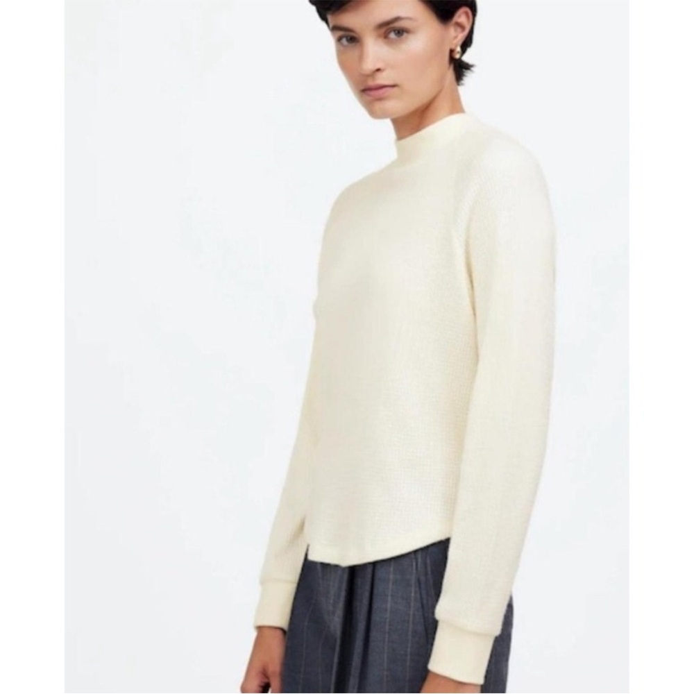 Madewell Women's Long Sleeve Waffle Knit Mock Neck Top Cream Size L